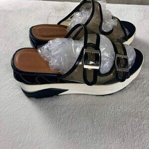 EUC Jolimall Women's Black & Clear Platform Wedge Sandals size 11